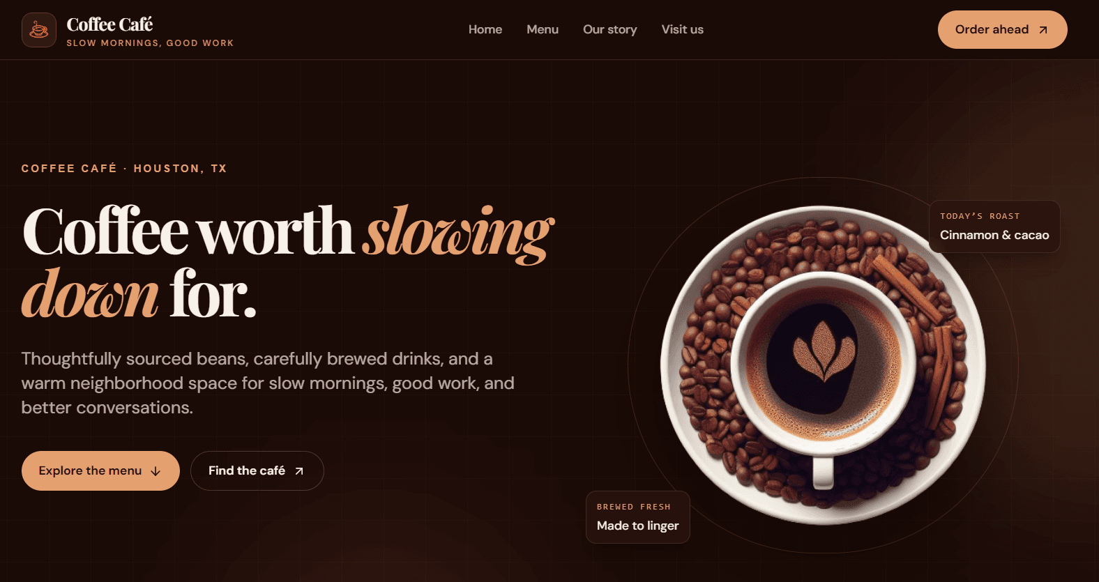 Coffee Café desktop hero section